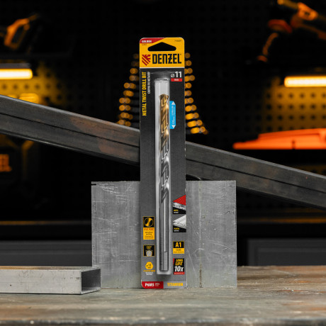 Сверло спиральное по металлу 11 х 195 мм, Р6М5, Golden Tip, удлиненное Denzel