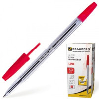 Ручка шариковая BRAUBERG SBP001r, корпус прозрачный, толщ.письма 1мм, 141341, красная