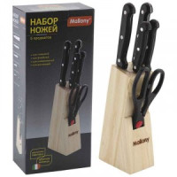 Набор ножей 6 предм MAL-S02B (4 ножа, ножницы), ручки пластик Mallony 985309