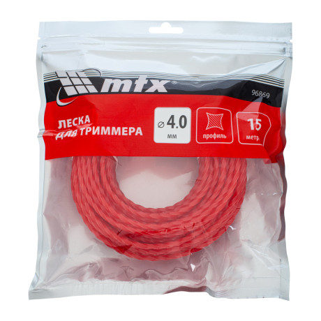 Леска для триммера витой квадрат 4,0 мм х 15 м MTX