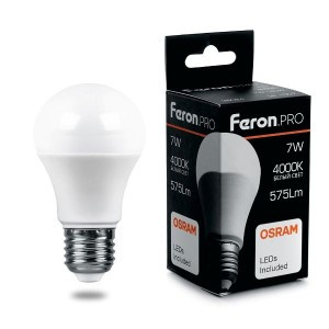 Feron.PRO ЛОН A60 E27 7W(590lm) 6400K 6K матовый 100x55 OSRAM LED LB-1007 38025