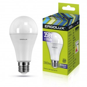 Ergolux ЛОН A70 E27 35W(3360lm 270°) 6500K 6K матовая 135x67 пластик/алюм. LED-A70-35W-E27-6K