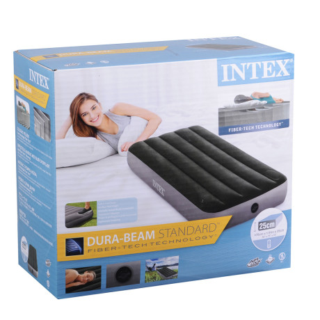 INTEX Матрас надувной DOWNY AIRBED, встроенный ножной насос, 191x76x25см, до 136кг, 64760