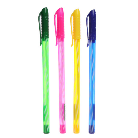 Ручка шариковая синяя, с цветным "закрученным" корпусом, 0,7 мм, 4 цвета корпуса, инд. маркировка