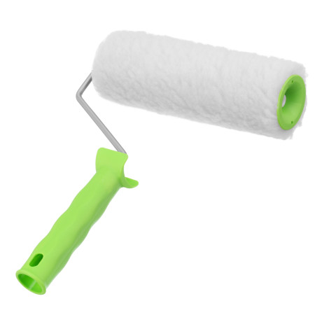 Валик с натуральным мехом, с ручкой, 200 мм, ворс 12 мм, D 48 мм, D ручки 6 мм, Сибртех