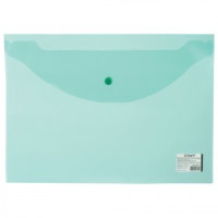Папка-конверт с кнопкой STAFF, А4, 340х240 мм, прозрачная, зеленая, до 100л., 0,12 мм, 225171