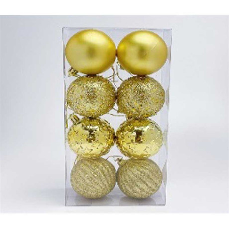 Набор елочных украшений JT25-A2241 8шт 6см Шары ЗОЛОТОЙ(2шт фактурные звезды, 2шт блестящие, 2шт дольки, 2матовые)  (100)