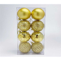 Набор елочных украшений JT25-A2241 8шт 6см Шары ЗОЛОТОЙ(2шт фактурные звезды, 2шт блестящие, 2шт дольки, 2матовые)  (100)