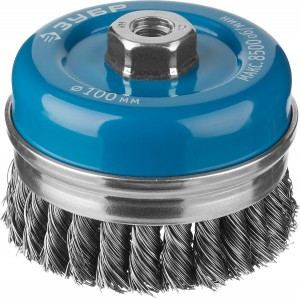 ЗУБР "ПРОФЕССИОНАЛ". Щетка чашечная усилен д/УШМ, плетен пучки сталь проволоки 0,5мм, 100ммхМ14
