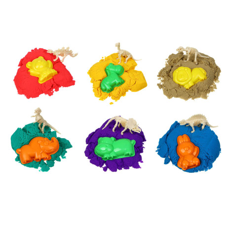 ХОББИХИТ Набор для творчества "Кинетический песок с формочками", 7,5х6,5х7см, 6 цветов