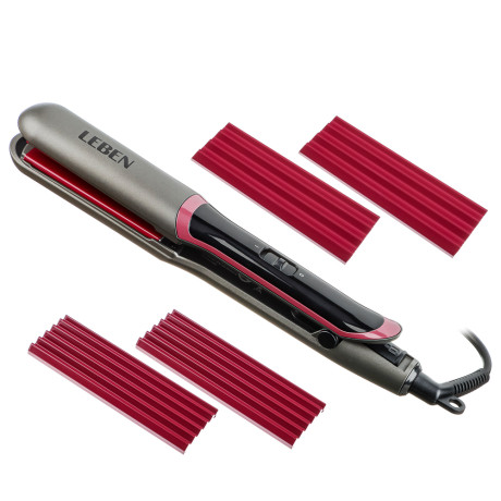 LEBEN Мультистайлер для волос с 3 сменными насадками: утюжок, мелкое гофре, крупное гофре