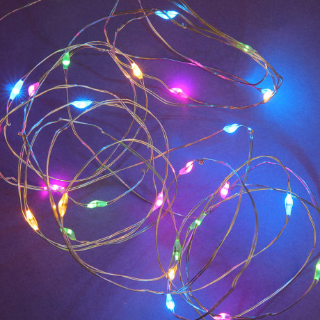 СНОУ БУМ Гирлянда эл. нить росы 3м, 30LED, мульти, пост.свечение, провол. серебр. цвет, 2xCR2032