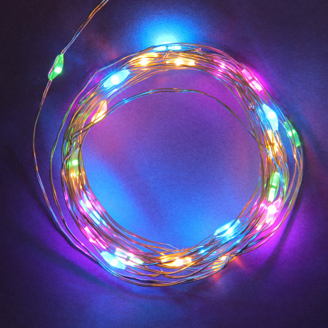 СНОУ БУМ Гирлянда эл. нить росы 3м, 30LED, мульти, пост.свечение, провол. серебр. цвет, 2xCR2032