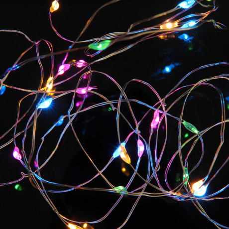 СНОУ БУМ Гирлянда эл. нить росы 3м, 30LED, мульти, пост.свечение, провол. серебр. цвет, 2xCR2032