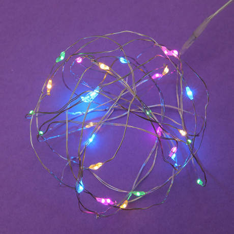 СНОУ БУМ Гирлянда эл. нить росы 3м, 30LED, мульти, пост.свечение, провол. серебр. цвет, 2xCR2032