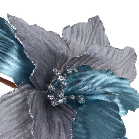 СНОУ БУМ Цветок декоративный на ветке 36x24 см, полиэстер, металл, серебро