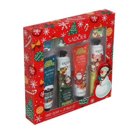 Набор 8 шт (кремы для рук 4 шт х 30гр, бальзамы для губ 4 шт х 7гр) тм SADOER Merry Xmas, подар.уп.
