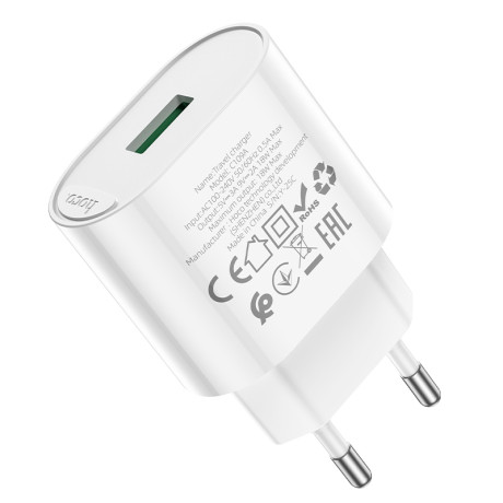 hoco. Зарядное устройство модель C109A, USB-A QC 20W, цвет: белый