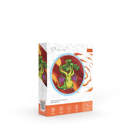 BY Беспроводное зарядное устройство Qi Герои, LED подсветка, 10W, D10см, Горыныч