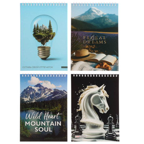 Блокнот А5, 40 листов, офсет, обложка картон, спираль, в клетку, в ассортименте