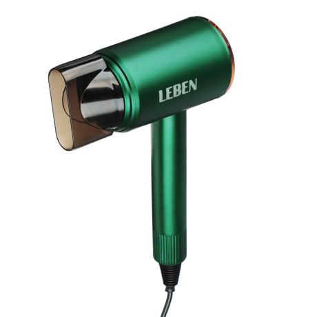 LEBEN Фен для волос, 900Вт, 2 скорости, 3 температуры, 220-240В, зеленый