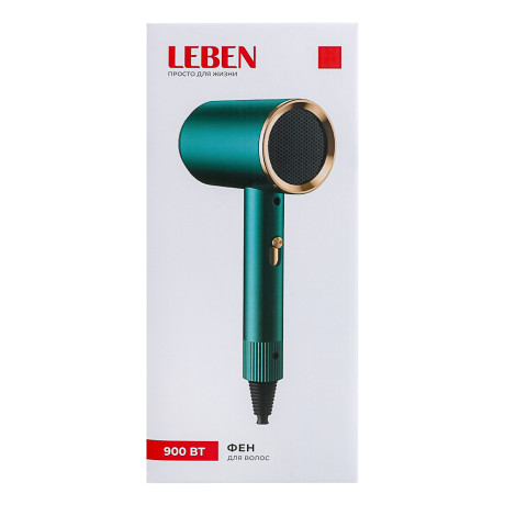 LEBEN Фен для волос, 900Вт, 2 скорости, 3 температуры, 220-240В, зеленый
