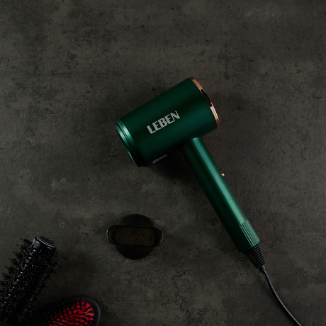 LEBEN Фен для волос, 900Вт, 2 скорости, 3 температуры, 220-240В, зеленый