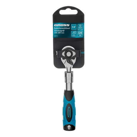 Ключ-трещотка телескопический 1/4", 150-200 мм, CrV, 72 зуба, с быстрым сбросом, хром Gross