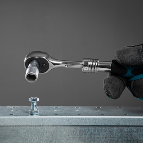 Ключ-трещотка телескопический 1/4", 150-200 мм, CrV, 72 зуба, с быстрым сбросом, хром Gross