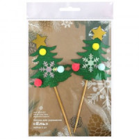 Топпер для украшения Ель 15см, н-р 2шт (кратность 6!!!) дерево, бумага VL2-317 Мультидом