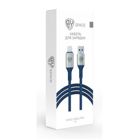 BY Кабель для зарядки Space Cable Pro iP, 2.4А, 1м, Быстрая зарядка, штекер металл, синий
