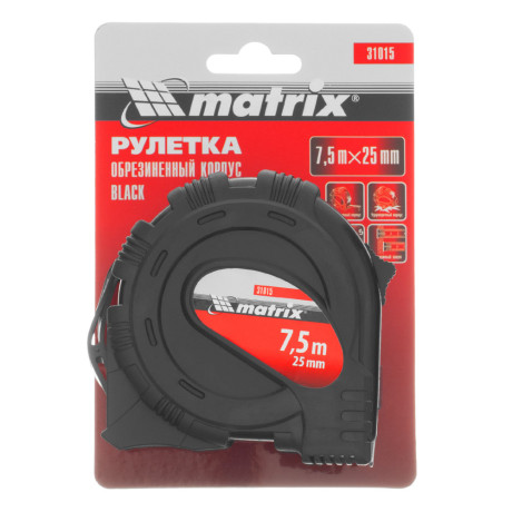 Рулетка Black,7,5 м х 25 мм,обрезиненный корпус Matrix