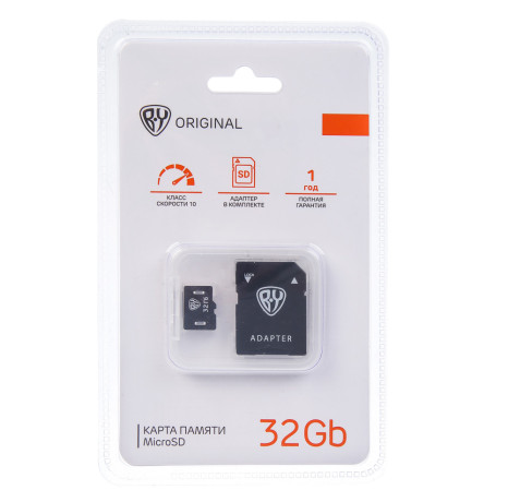 Флеш-карта памяти microSD BY 32Гб, 10 класс с адаптером SD