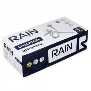 RAIN Смеситель для ванны Обсидиан, прямой излив 35см, душ. набор, картридж 35мм, латунь, хром