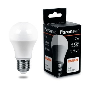 Feron.PRO ЛОН A60 E27 7W(575lm) 4000K 4K матовый 100x55 OSRAM LED LB-1007 38024