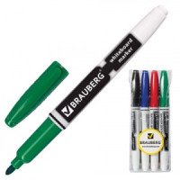 Маркеры д/доски BRAUBERG, НАБОР 4 шт., АССОРТИ, эргономичный корпус, кругл. након., 4мм. 150850