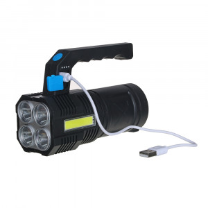 ЕРМАК Фонарь прожектор, 4 LED + COB, 4 режима, 2000мАч, USB кабель, пластик