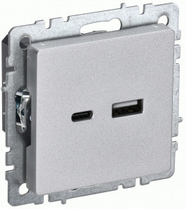 IEK BRITE мех. роз. СУ USB A+C 18Вт РЮ11-1-БрА алюм. BR-U22-018-K47
