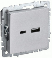 IEK BRITE мех. роз. СУ USB A+C 18Вт РЮ11-1-БрА алюм. BR-U22-018-K47