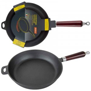 Сковорода чугунная CIF22-W, d=22см, h=4см, ручка дерев., промасл. покрытие, 983002 Mallony