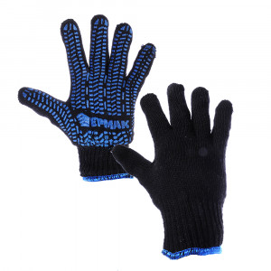 ЕРМАК Перчатки вязаные х/б двойные, зимние, с ПВХ покрытием, 5 нитей, черные, 120гр