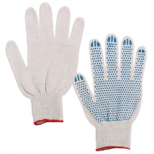 Перчатки хлопчатобумажные, КОМПЛЕКТ 300 ПАР, 7,5 класс, 46-48 г, 166 текс, ПВХ точка, ЛАЙМА СТАНДАРТ