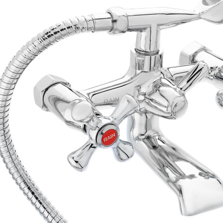 RAIN Смеситель для ванны Алия, короткий излив, керам. кран-буксы 1/2, душ. набор, латунь, хром