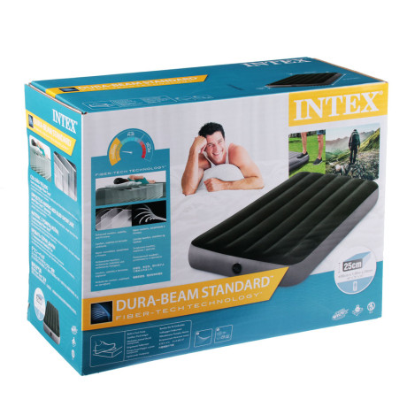INTEX Матрас надувной DOWNY AIRBED, встроенный ножной насос, 191x99x25см, до 136кг, 64761