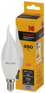 KODAK лампа св/д свеча на ветру E14 11W(990lm) 6000K 6K 132х37 170-265В BXS-11W-865-E14 2 года 57637