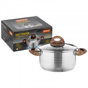 Кастрюля с крышкой FORESTA 2,5л нерж сталь, ручки soft touch, трехслойное дно 106801 Mallony