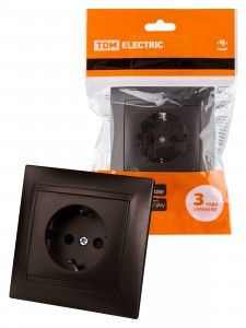 TDM ЛАМА роз. СУ 2П земля 16А 250В с защ. шт. шоколад (10!) SQ1815-0511