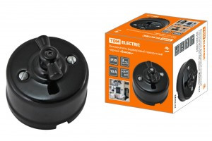 TDM Болонь выкл. фарфор. поворот. с ручкой 10А черн. (бантик) Ретро SQ1820-0002