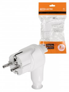 TDM Вилка угловая, земля, с кнопкой извлечения из сети 16А 250В белая SQ1806-0398