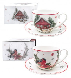 Кружка 230мл с блюдцем Новогодняя фарфор П/У (кратность 12шт!!!) МФК MFK20481